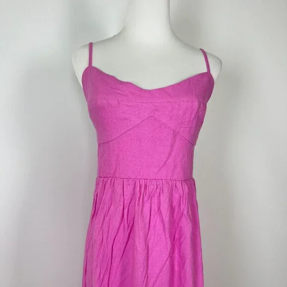 NWOT Farm Rio Linen Blend Pink Sleeveless Midi Dress Size XS